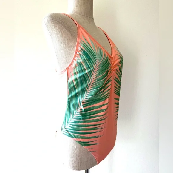 Xhilaration Tropical Palm Print Scoop Back One Piece Swimsuit - Picture 2 of 12